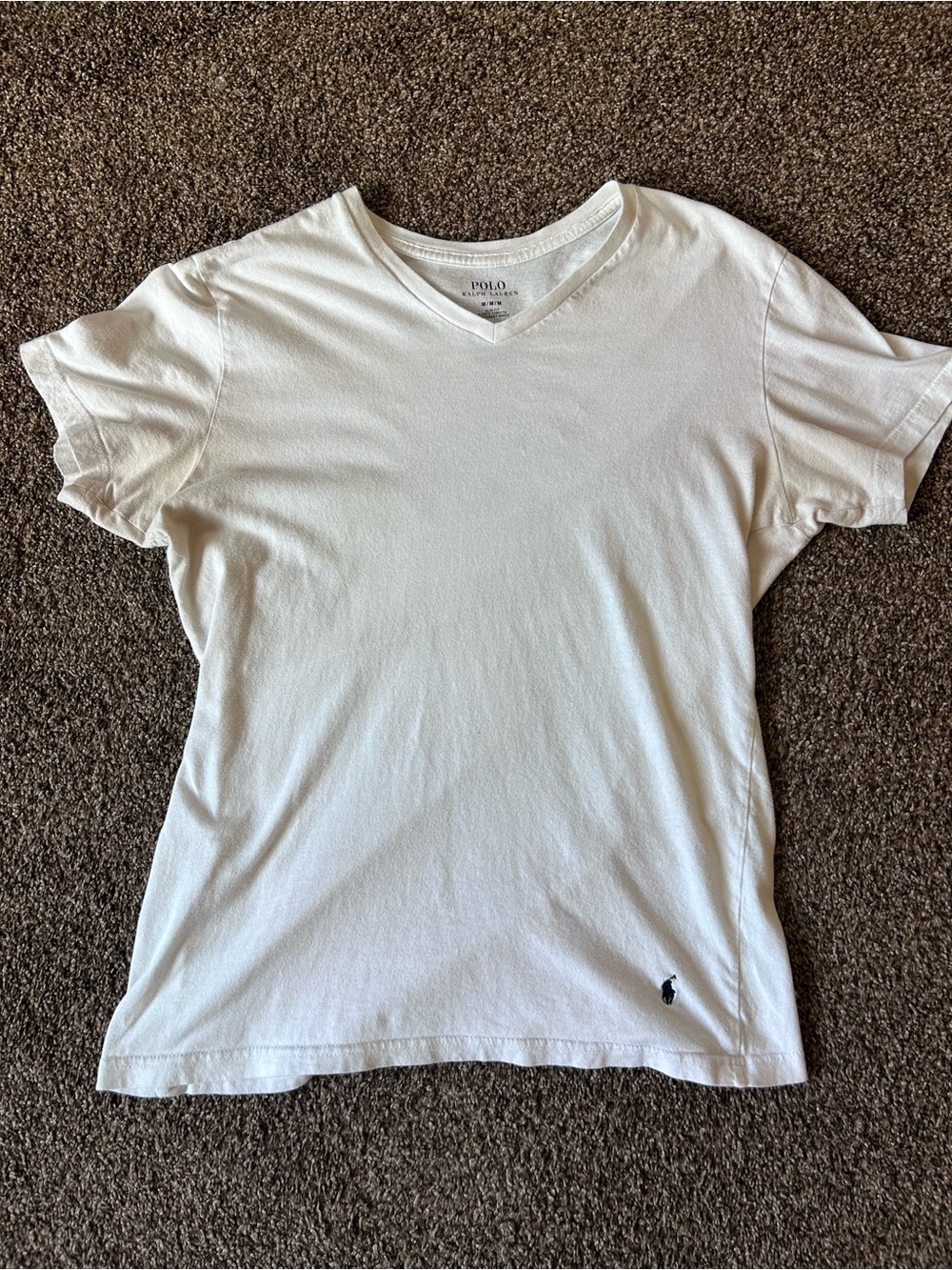 Ralph Lauren White V-Neck Polo Tee with Embroidered Pony